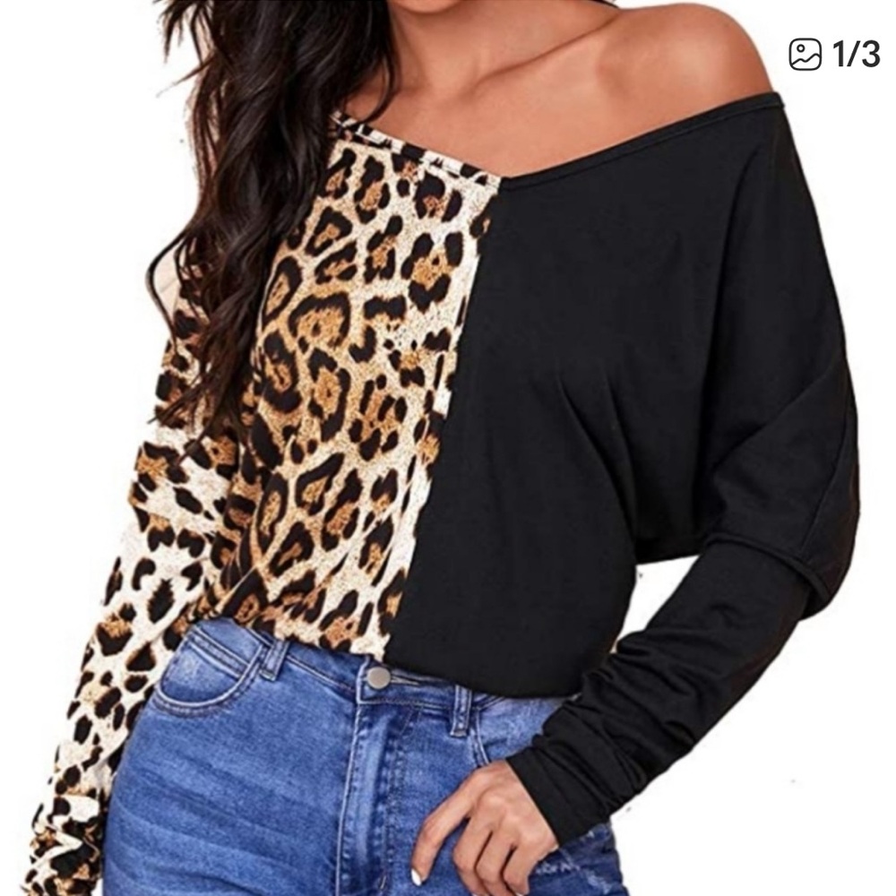 Leopard and Black Off-Shoulder Top